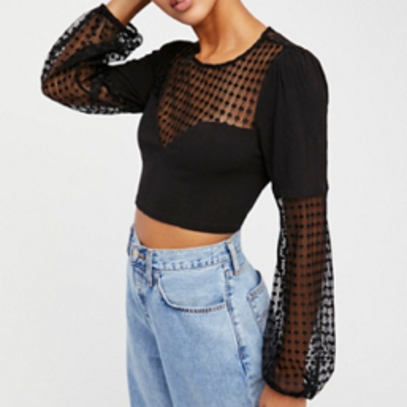 Free People Tops - Free People Sweetheart Black Long Sleeve Crop Top